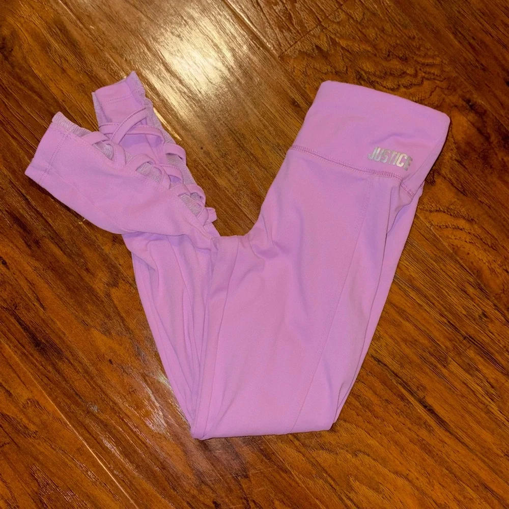 Justice Lavender Purple Girls' Leggings with Side Lace Detail Size 8